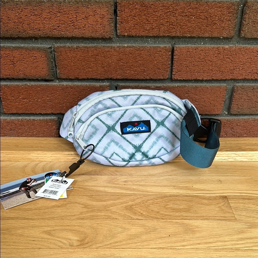 Kavu Blue and White Geometric Belt Bag
